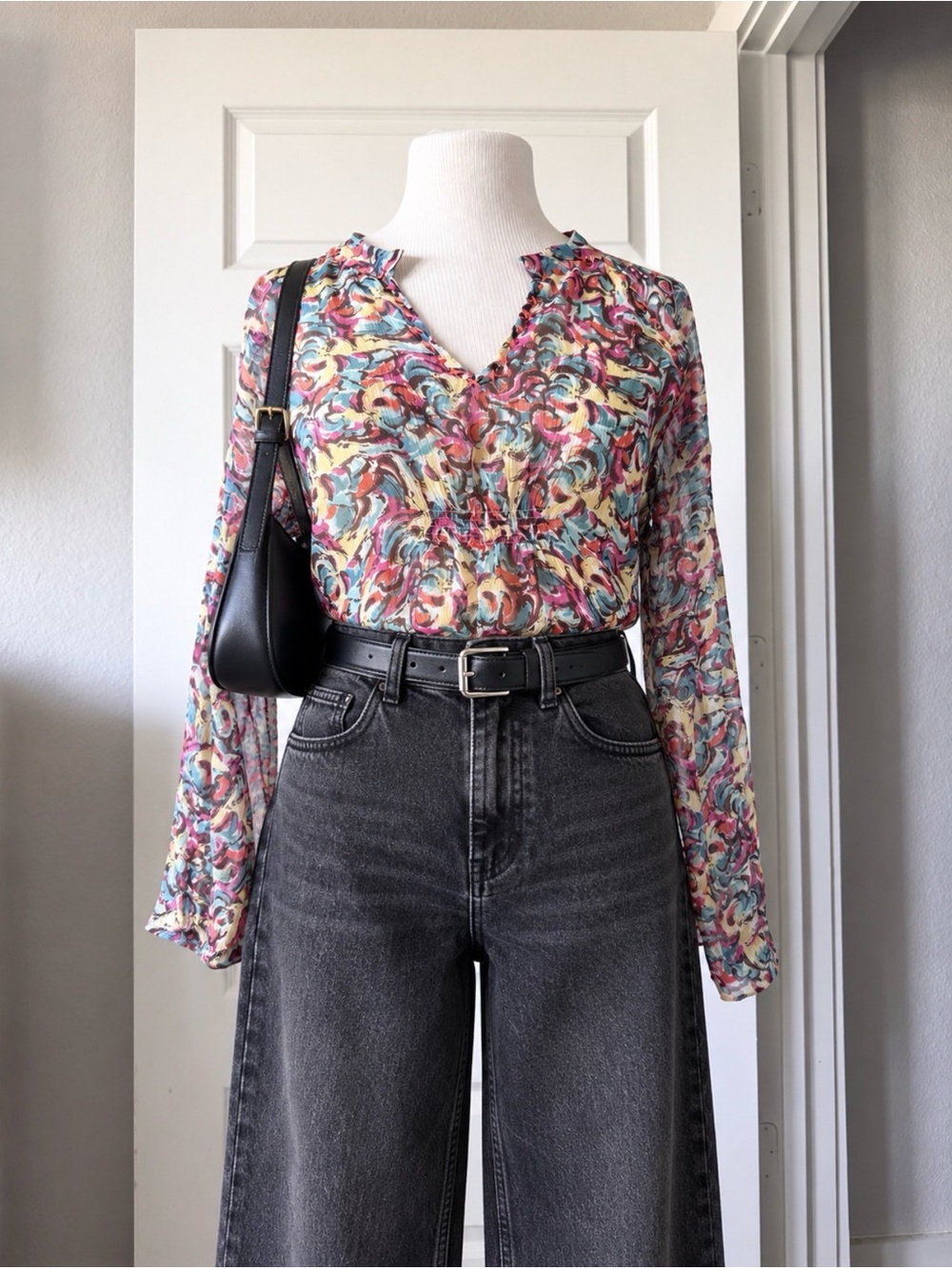 Sundance 100% Silk Abstract Floral Blouse Boho Embroidered Tunic Top